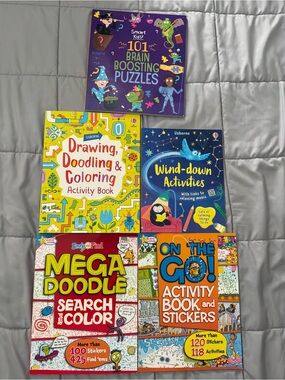 Lot of 5 Random New Kids Activity Books Boredom Busters Usborne & Other Brands